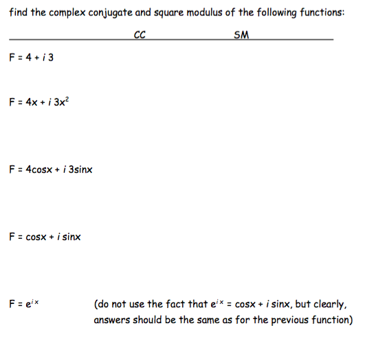 Solved find the complex conjugate and square modulus of the | Chegg.com