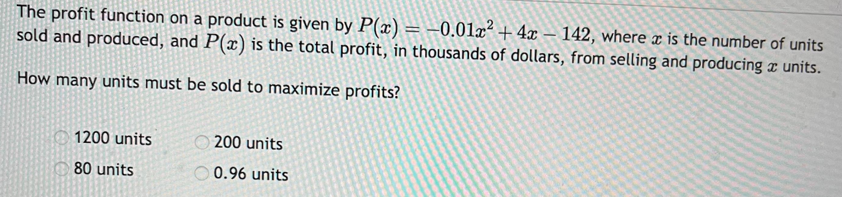 Solved The profit function on a product is given by | Chegg.com