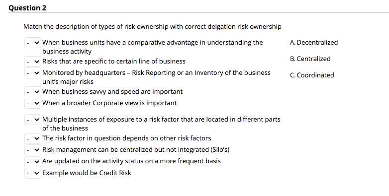 Solved Match the description of types of risk ownership with | Chegg.com