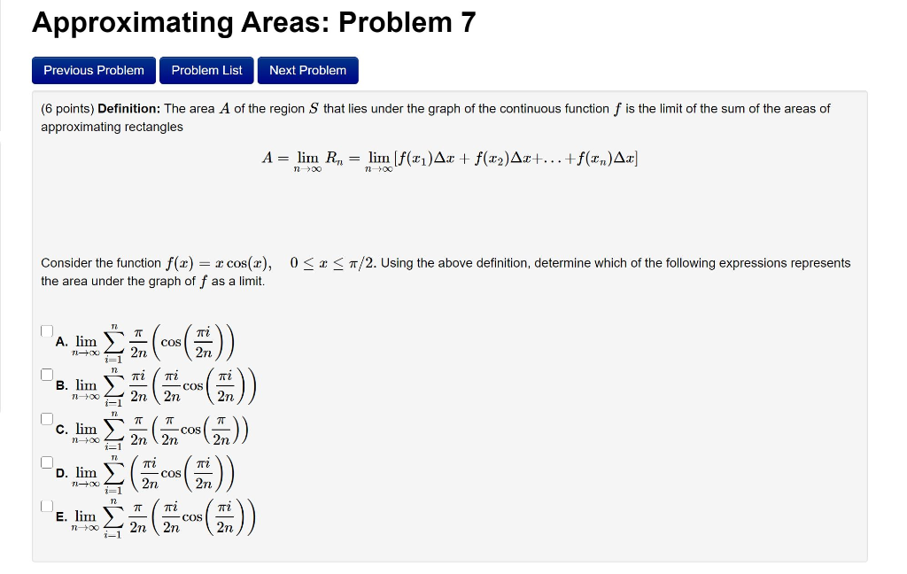 Solved Approximating Areas: Problem 6 Previous Problem | Chegg.com