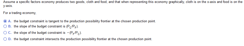 Solved Assume a specific factors economy produces two goods, | Chegg.com