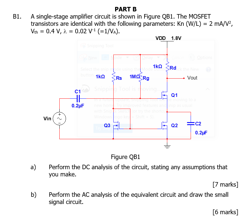 Solved B1. PART B A single-stage amplifier circuit is shown | Chegg.com