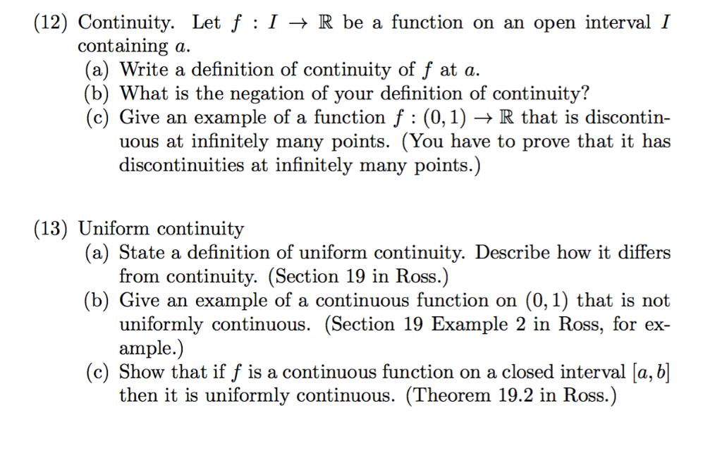 Solved 12 Continuity. Let f I R be a function on an Chegg