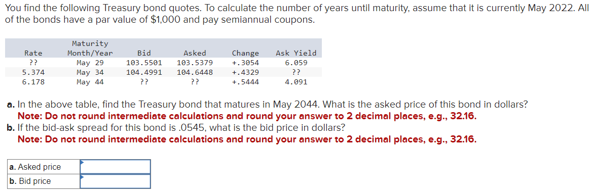 Solved You find the following Treasury bond quotes. To | Chegg.com