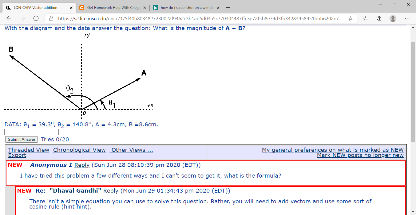 Solved x LON-CAPA Vector addition X C Get Homework Help With | Chegg.com