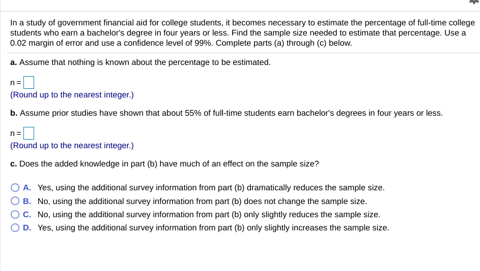 Solved In a study of government financial aid for college