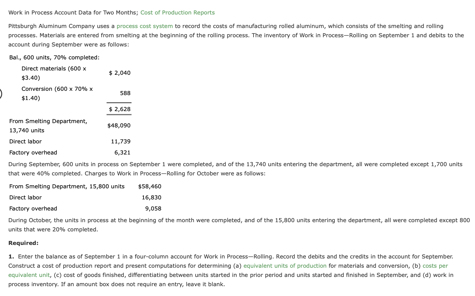 Solved Work in Process Account Data for Two Months; Cost of | Chegg.com