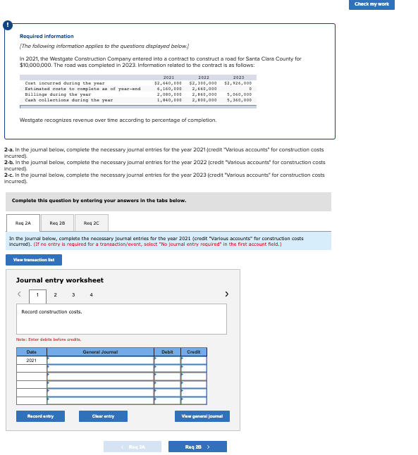 Solved Check my work Required information The following | Chegg.com