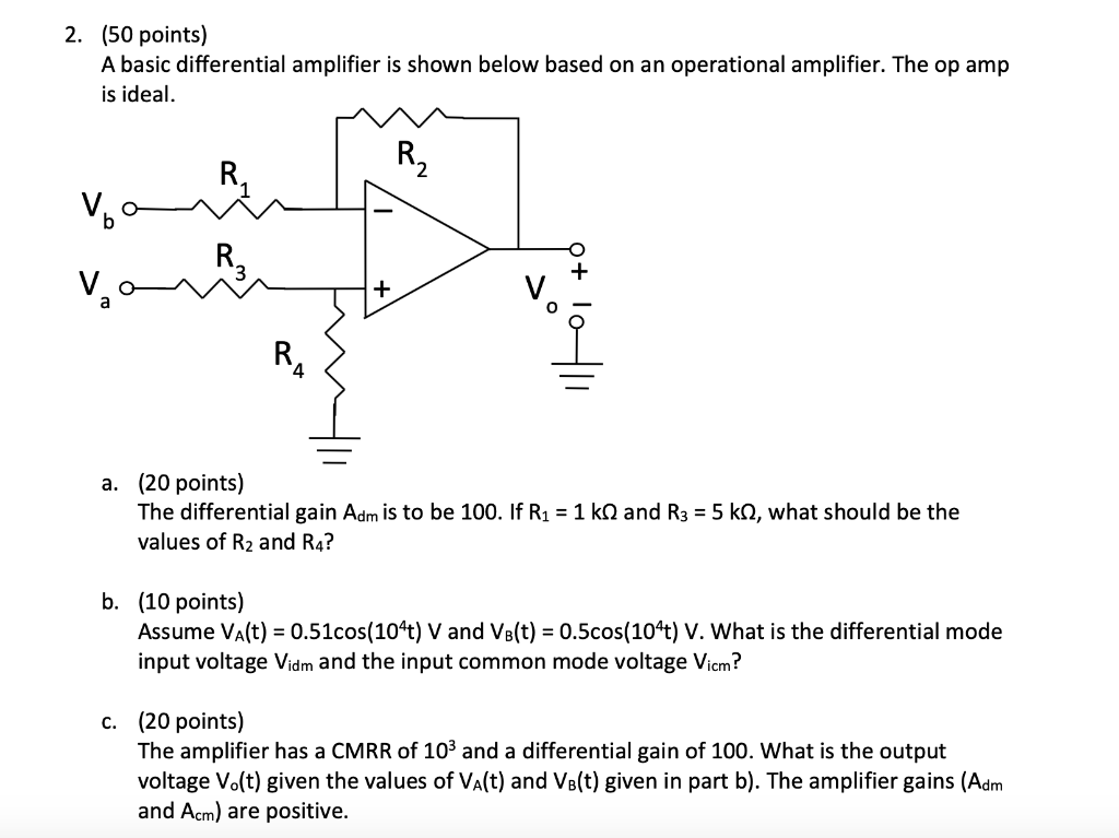 Solved 2. (50 points) A basic differential amplifier is