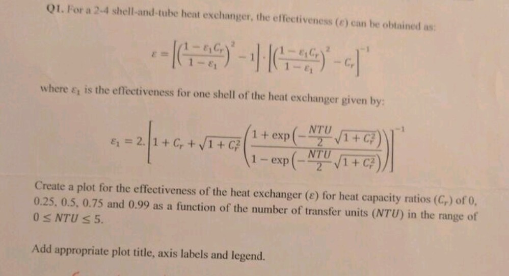 Solved Q1. For a 24 shellandtube heat exchanger, the