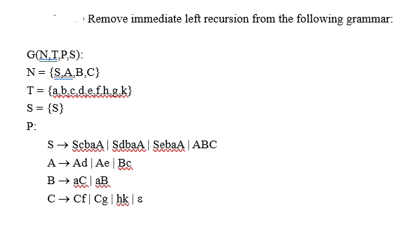 Solved Remove Immediate Left Recursion From The Following | Chegg.com