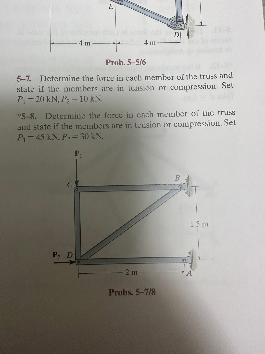Solved Prob.5-5/6 5-7. Determine the force in each member of | Chegg.com