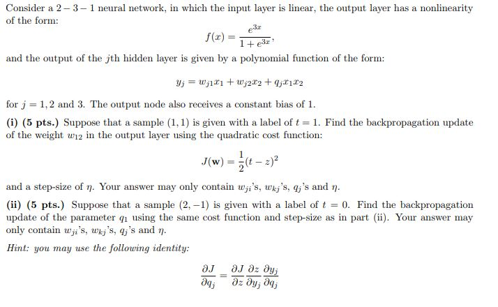 Consider a 2-3- 1 neural network, in which the input | Chegg.com