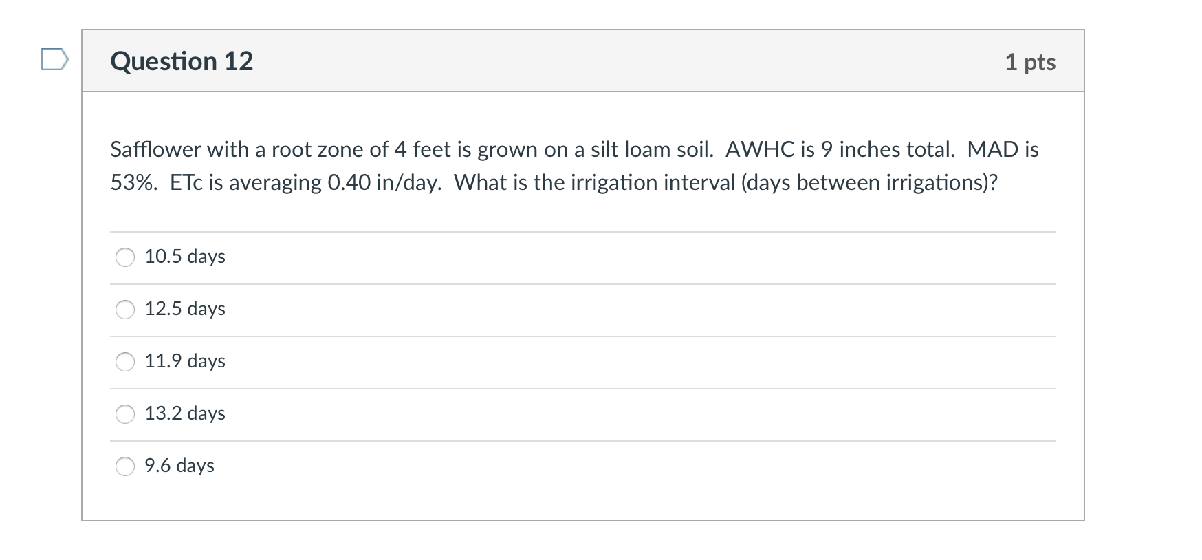 Solved Question 12 1 pts Safflower with a root zone of 4