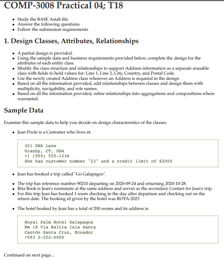 COMP-3008 Practical 04; T18 • Study the BASE Astah | Chegg.com