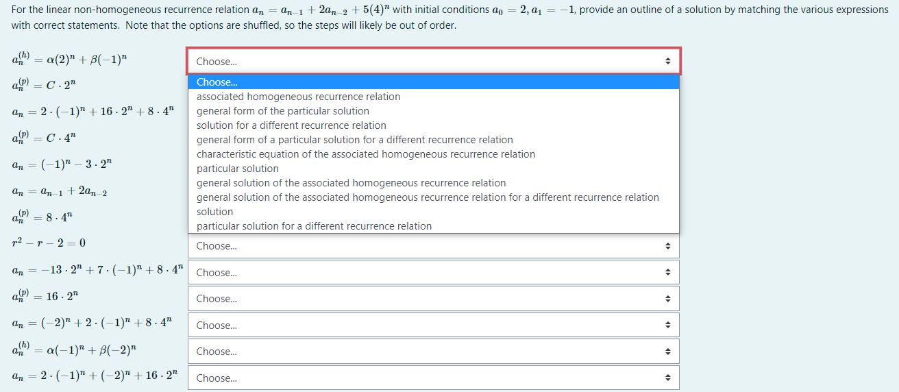 Solved for the linear non homogeneous recurrence relation an chegg