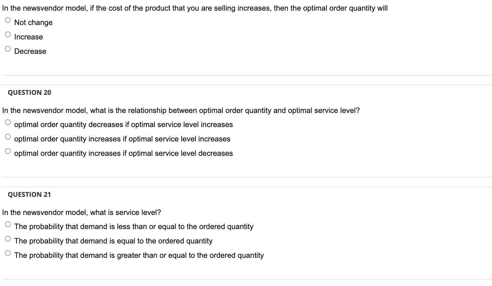 Solved In the newsvendor model, if the cost of the product | Chegg.com