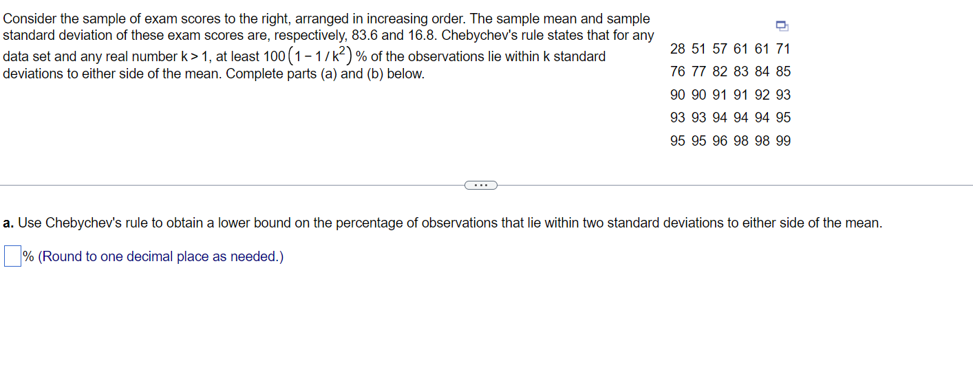 Solved Consider the sample of exam scores to the right, | Chegg.com