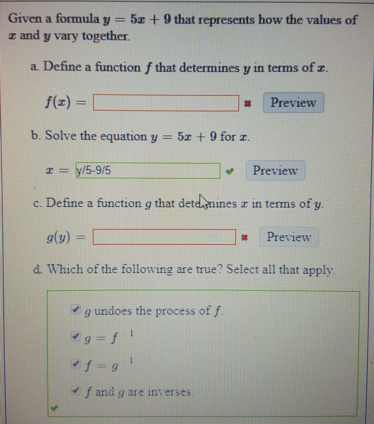 Solved Given A Formula Y 55 9 That Represents How The Chegg Com
