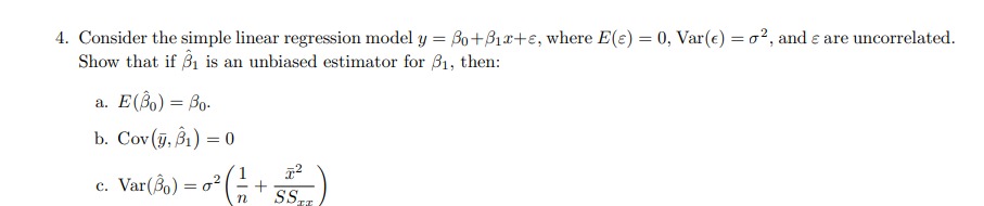 Solved 4. Consider the simple linear regression model | Chegg.com