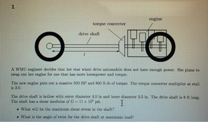 Solved engine torque converter drive shaft A WMU engineer | Chegg.com