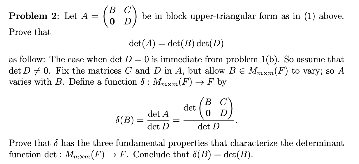 Solved Problem 2: Let A=([B,C],[0,D]) ﻿be In Block | Chegg.com