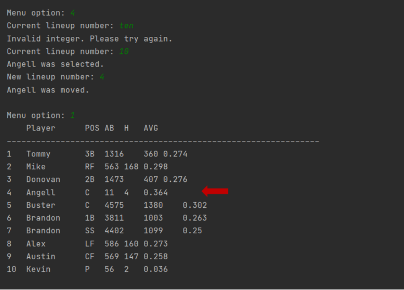 Solved ==== ====== Team Manager Baseball MENU OPTIONS 1 | Chegg.com