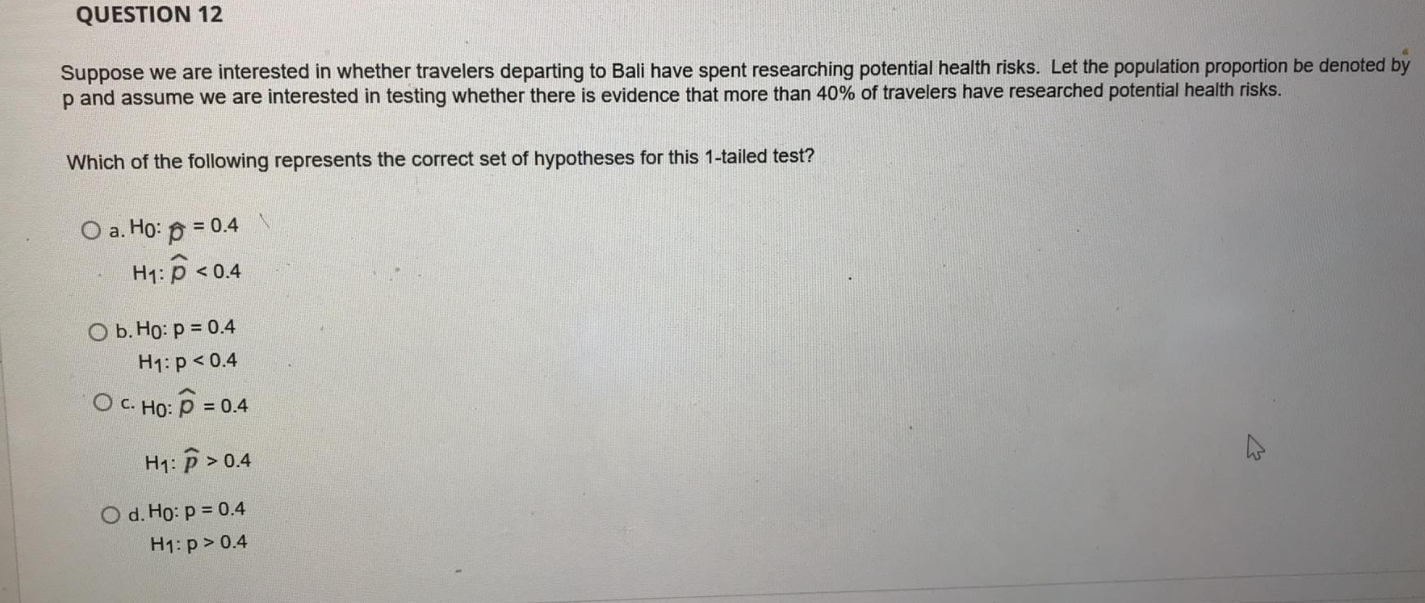 Solved QUESTION 12 Suppose We Are Interested In Whether | Chegg.com