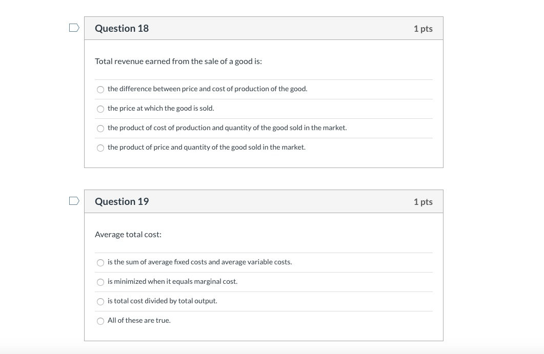 Solved Question 18 1 pts Total revenue earned from the sale | Chegg.com