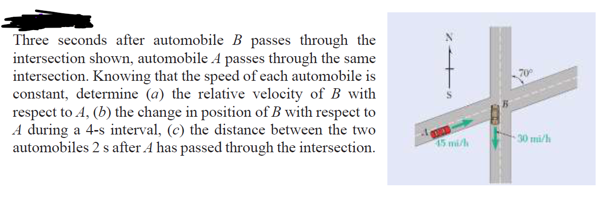 Solved 70° Three Seconds After Automobile B Passes Through | Chegg.com