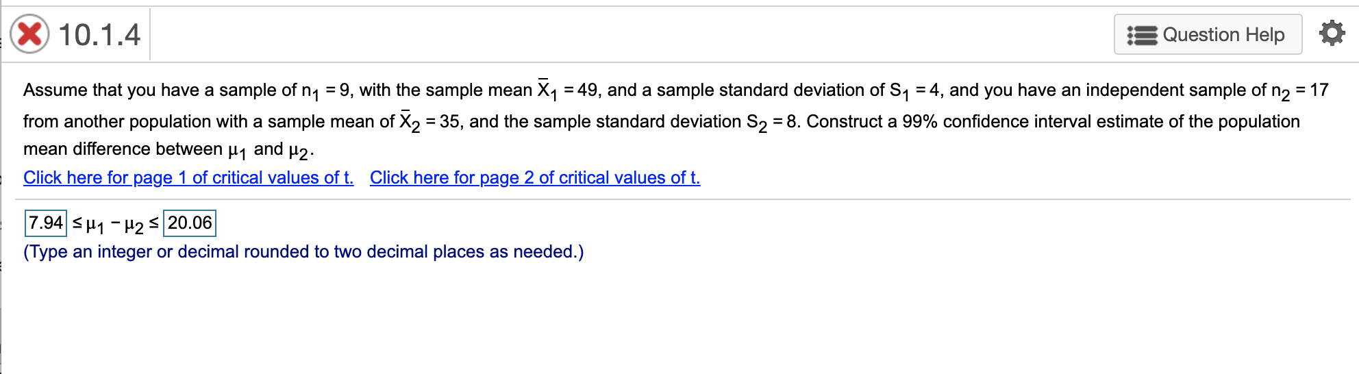 Solved X 10.1.4 Question Help Assume that you have a sample | Chegg.com