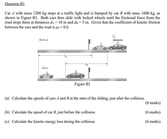 Solved Question B1 Car A With Mass 1200 Kg Stops At A | Chegg.com