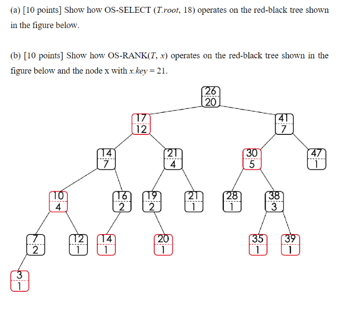 Solved (a) [10 points ] Show how OS-SELECT ( T.root, 18) | Chegg.com