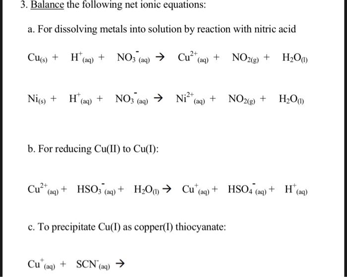 Solved 3. Balance the following net ionic equations: a. For | Chegg.com