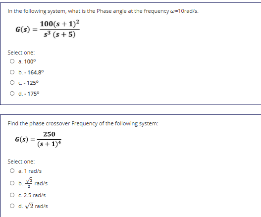 Solved In the following system, what is the Phase angle at | Chegg.com
