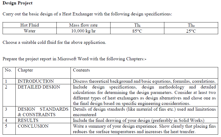 Solved Design Project Carry Out The Basic Design Of A Heat | Chegg.com