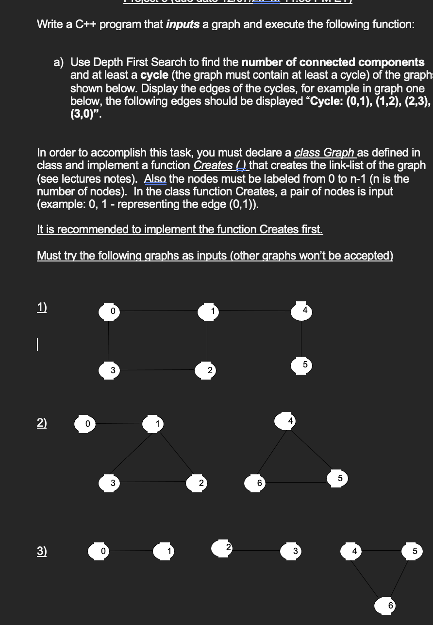 Solved Write a C++ program that inputs a graph and execute | Chegg.com
