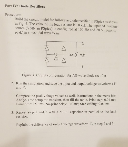 Solved Part IV Diode Rectifiers Procedure 1. Build the