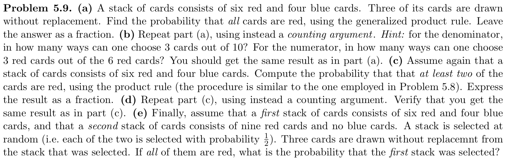 Solved Problem 5.9. (a) A stack of cards consists of six red | Chegg.com