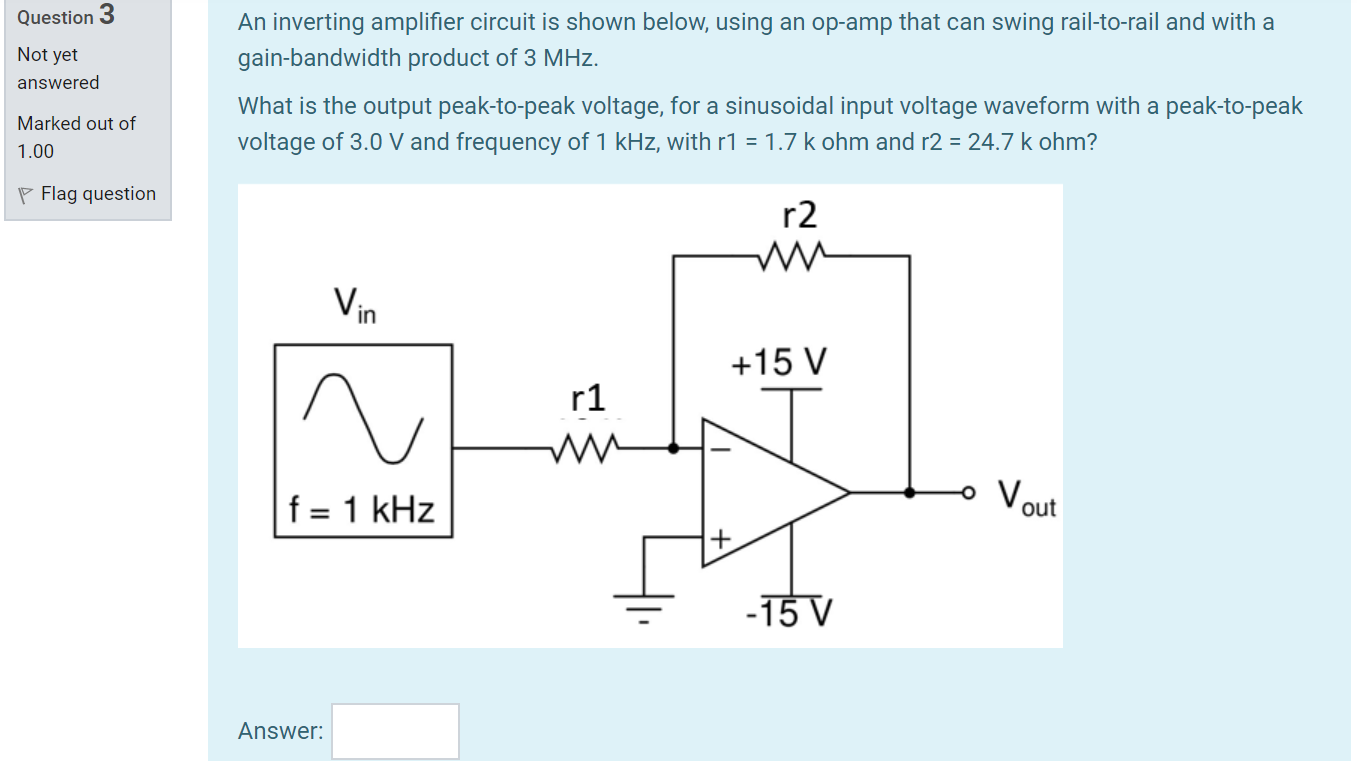 Solved Question 1 Not yet answered An inverting amplifier | Chegg.com