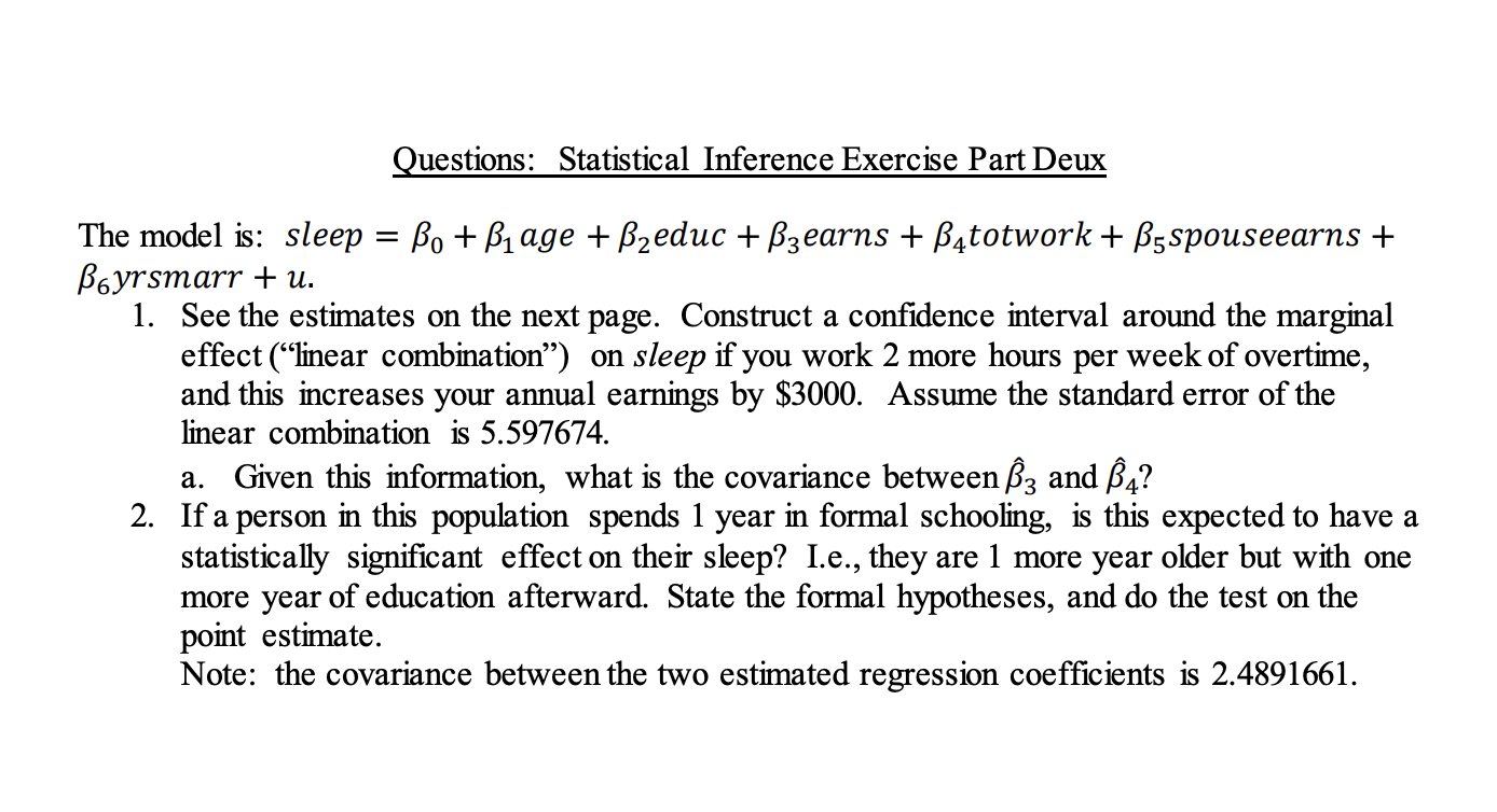 Questions: Statistical Inference Exercise Part Deux | Chegg.com