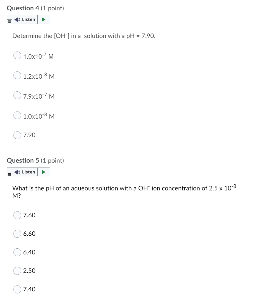 Solved Question 4 1 Point Listen Determine The [oh ] In A