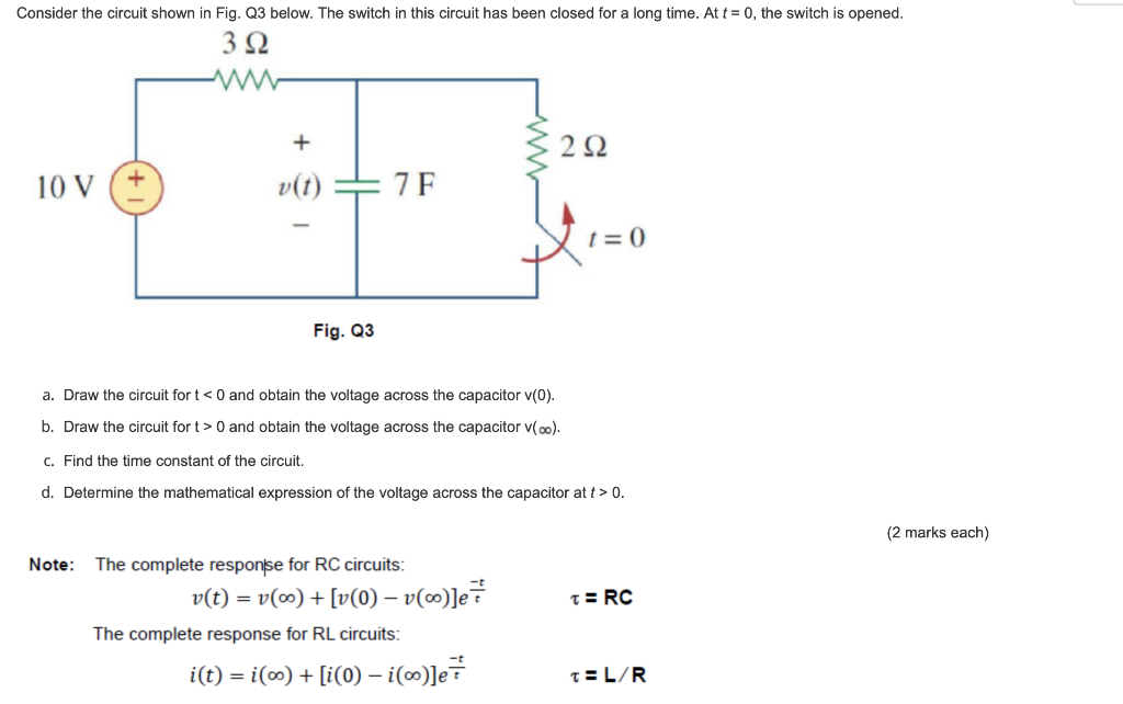 Solved Consider the circuit shown in Fig. Q3 below. The | Chegg.com