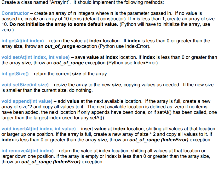 Solved Create a class named “ArrayInt