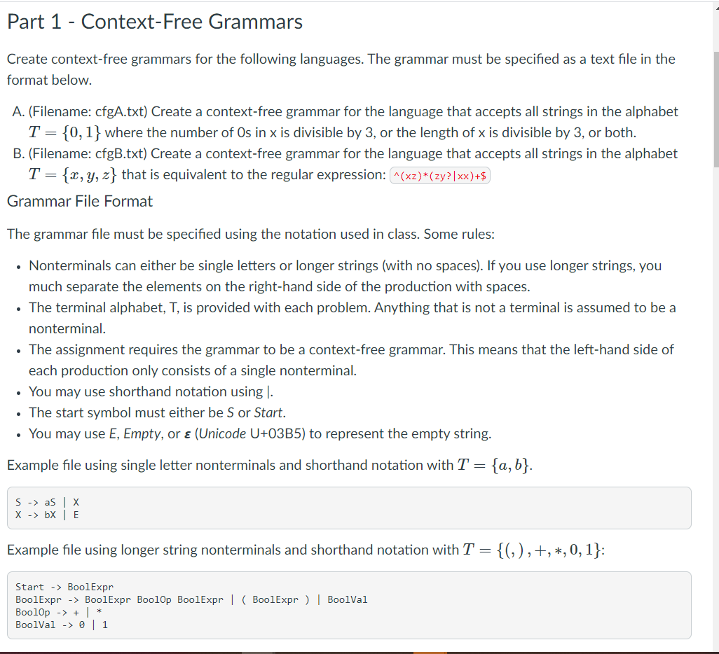 Solved Context-Free Grammars Create Context-free Grammars | Chegg.com