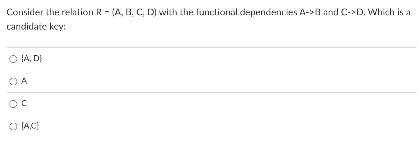 Solved Consider The Relation R=(A,B,C,D) With The Functional | Chegg.com