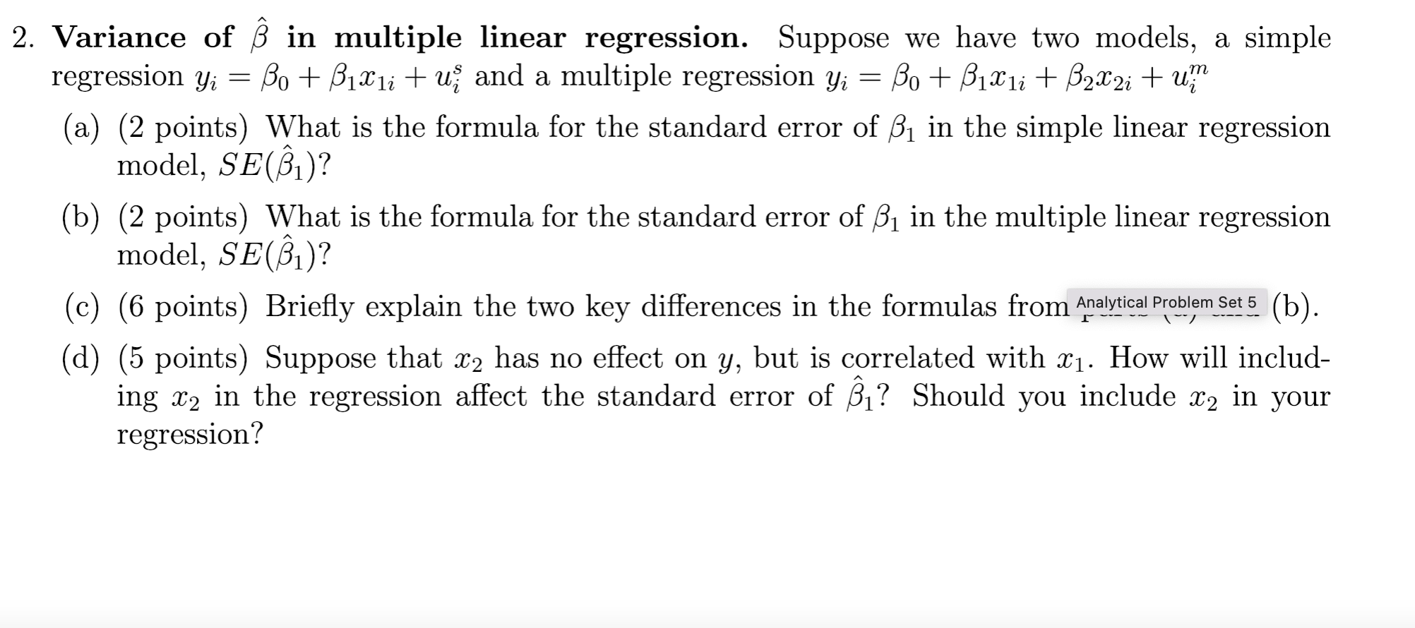 Solved = = 2 2. Variance of ß in multiple linear regression. | Chegg.com