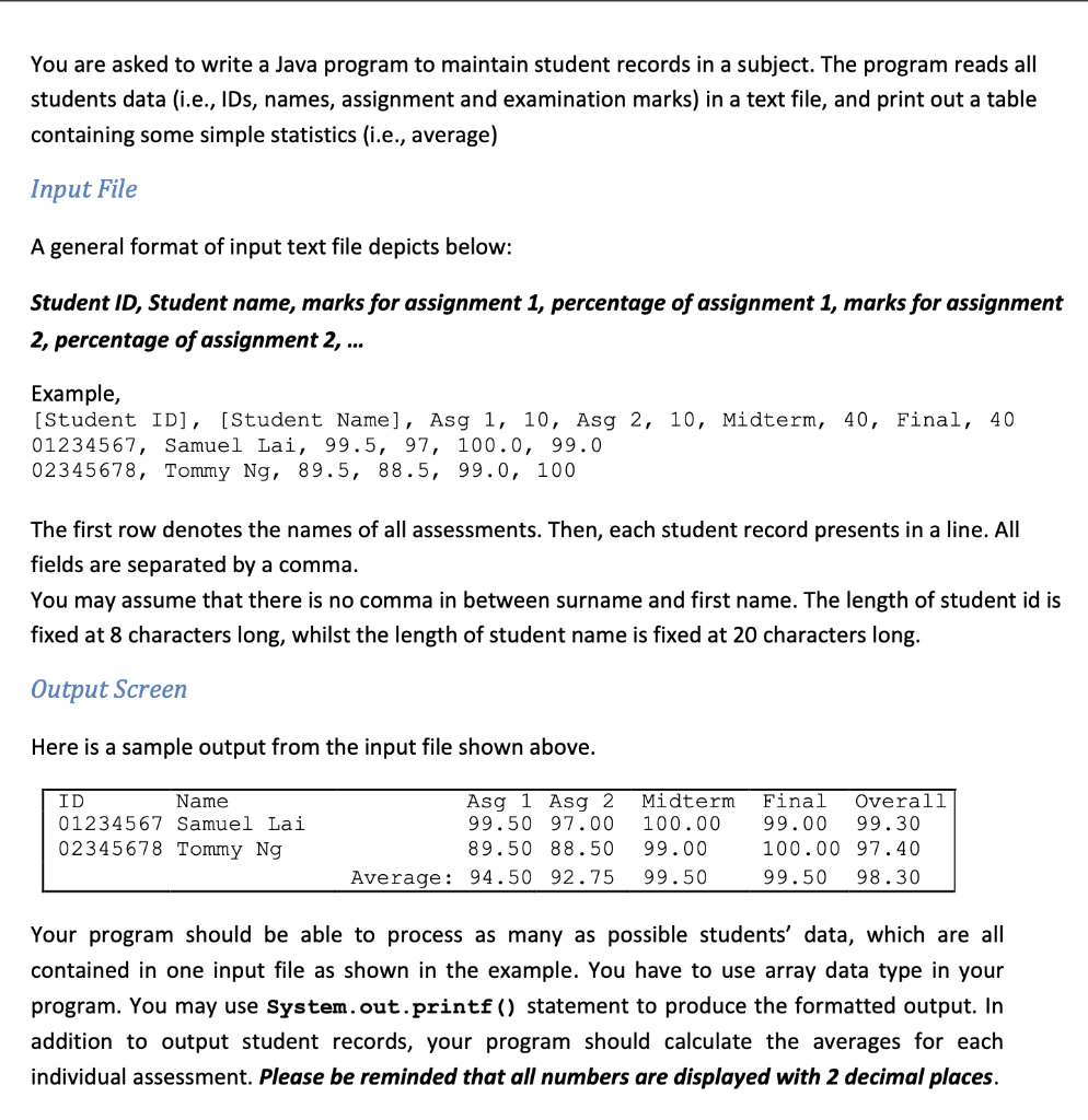 Solved You are asked to write a Java program to maintain | Chegg.com