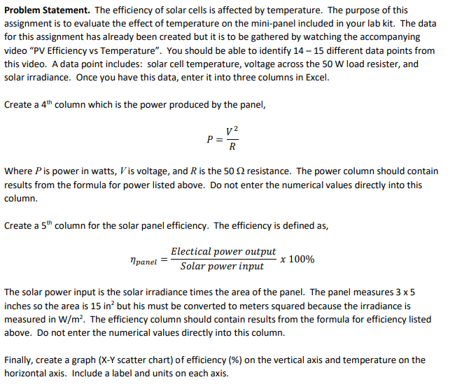 Problem Statement. The efficiency of solar cells is | Chegg.com