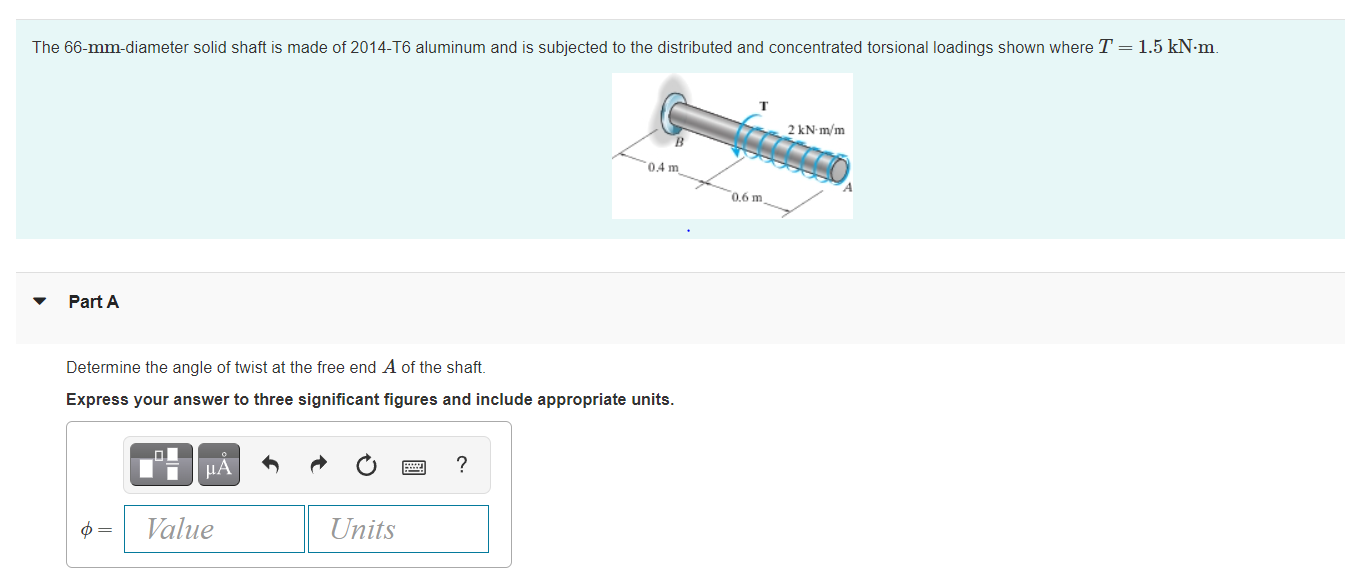 Solved The 66-mm-diameter solid shaft is made of 2014-T6 | Chegg.com